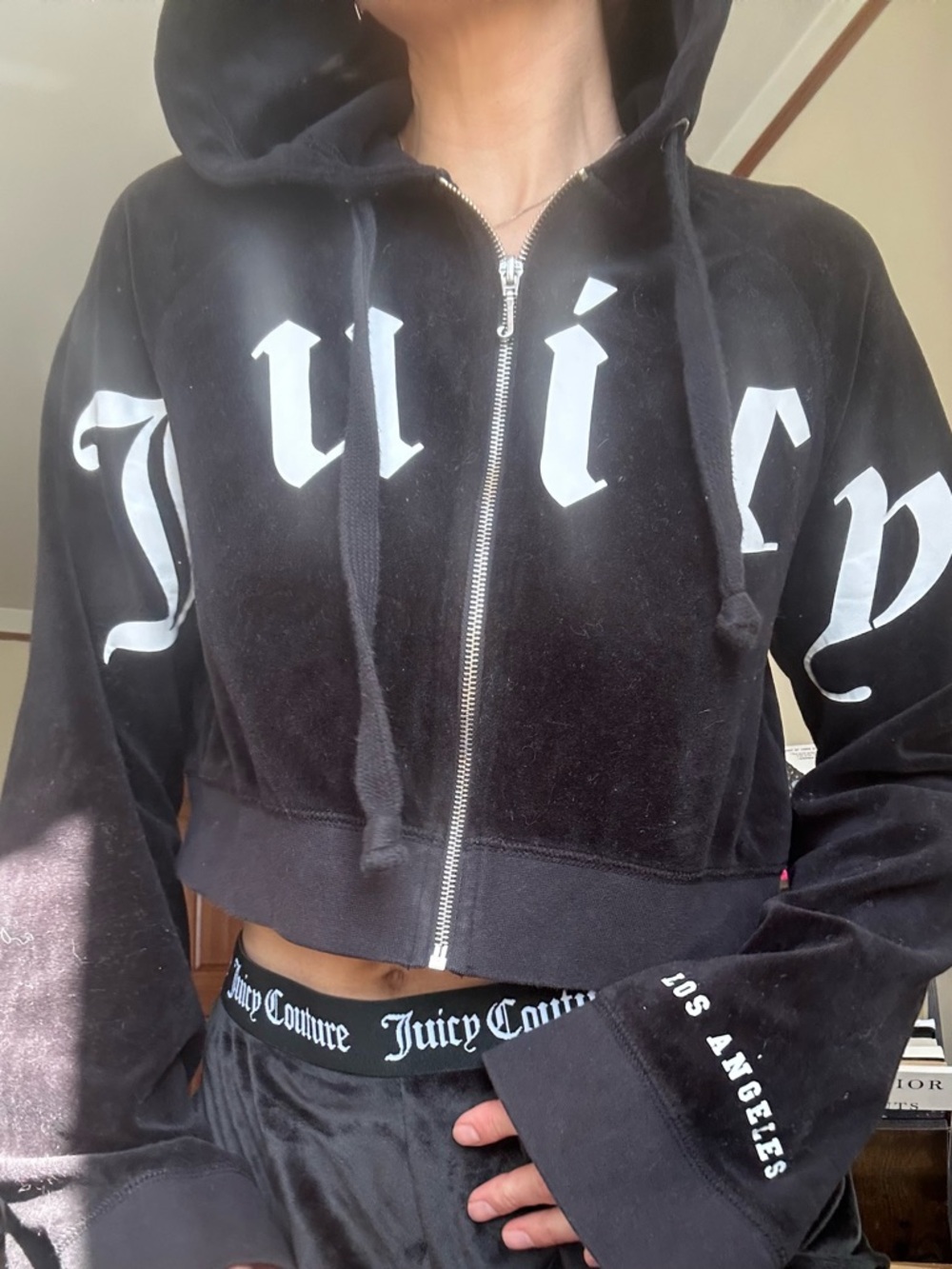 Juicy Couture Boxing Zip up Jacket Hoodie and Rhinestoned Mini Shorts